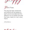 A red and white card with the words playful puppy.